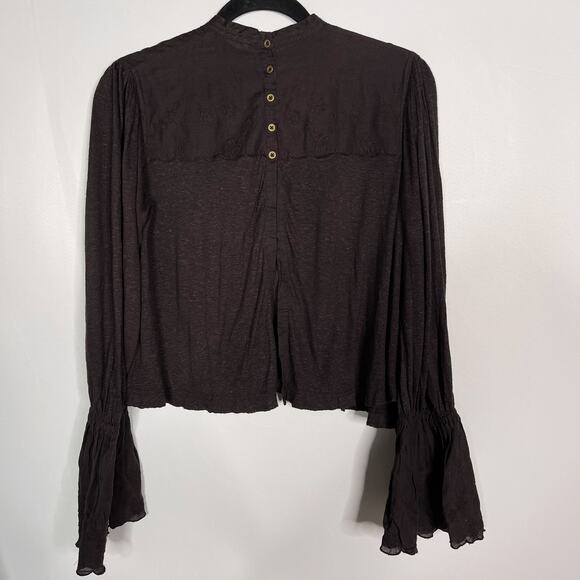Free People XSmall Dark Gray Femme Fatale Bell Sleeve Top Embroidered Open Back - Picture 2 of 13